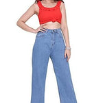 Attire Lab Women's Solid High Waist Wideleg Light Blue Jeans Roposo Clout