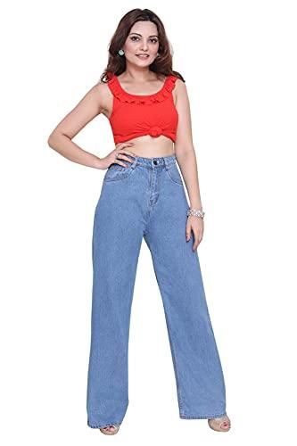 Attire Lab Women's Solid High Waist Wideleg Light Blue Jeans Roposo Clout