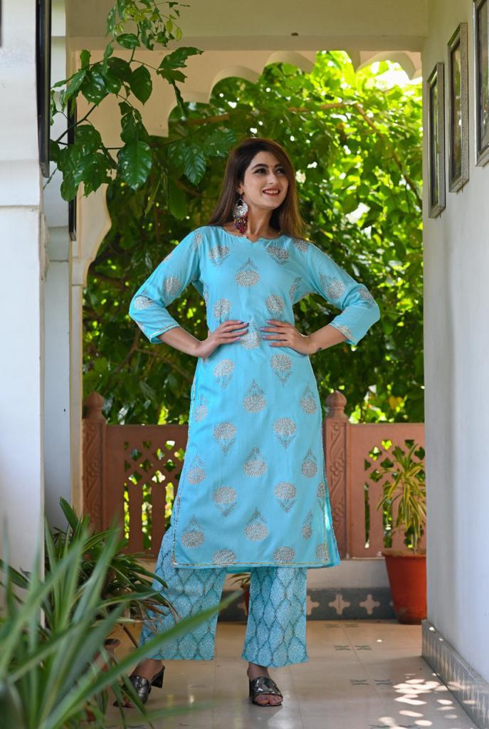 Latest Printed Rayon Kurti Palazzo Set Roposo Clout