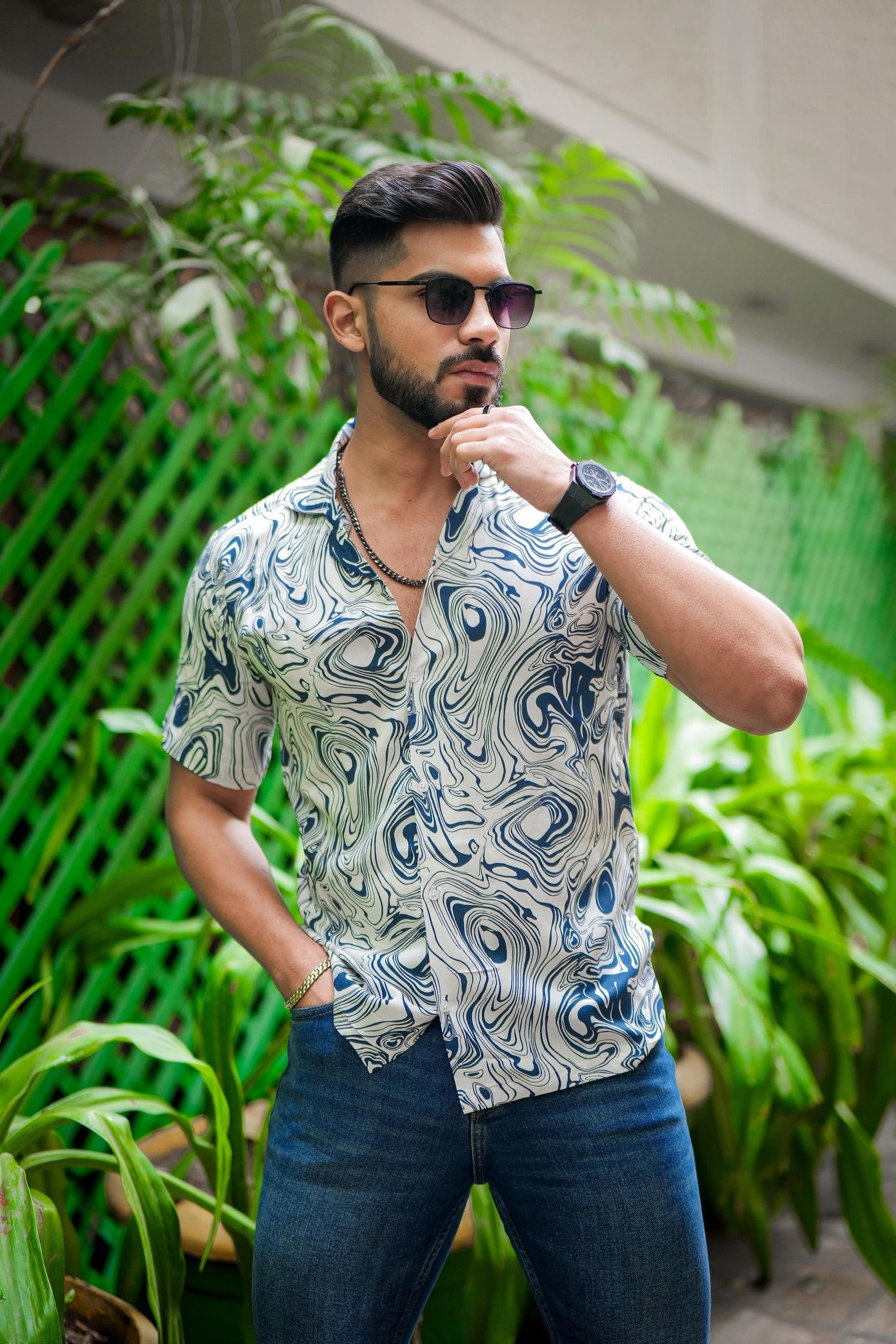 ROYAL TAIL Men's Printed Rayon Cuban Collar Casual Shirt Multicolor Roposo Clout