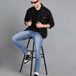 FUDE PRIDE Men's Slim Fit Mid Rise Solid Blue Jeans Roposo Clout