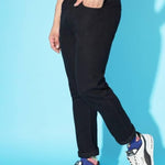 FUDE PRIDE Men's Slim Fit Mid Rise Solid Black Jeans Roposo Clout