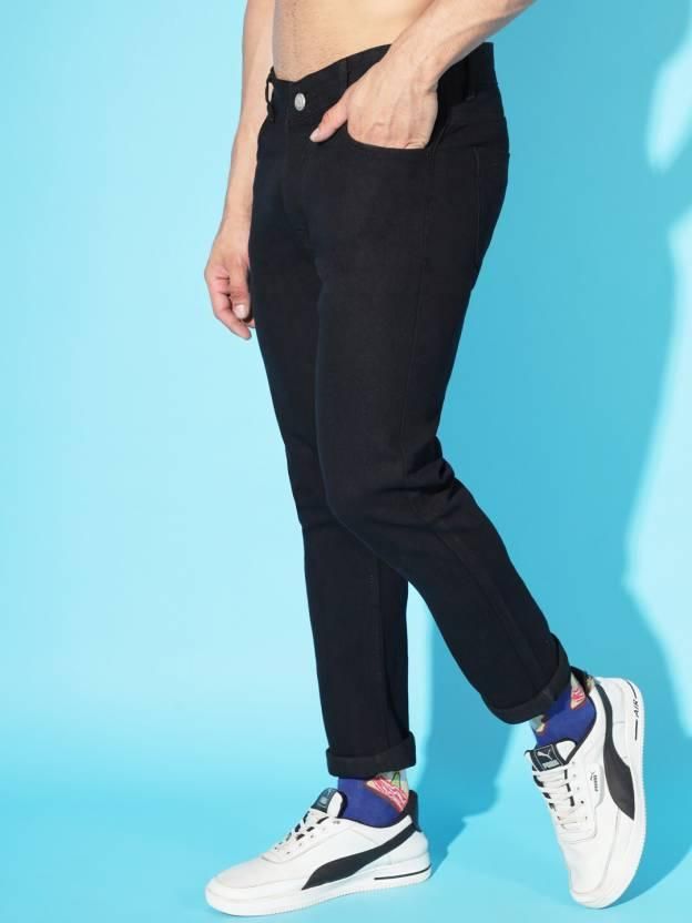 FUDE PRIDE Men's Slim Fit Mid Rise Solid Black Jeans Roposo Clout