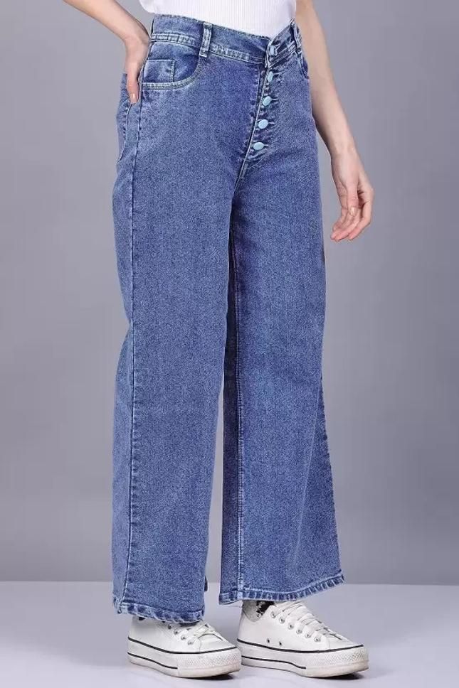 Women's Solid High Waist Rise Flared Denim Jeans Roposo Clout
