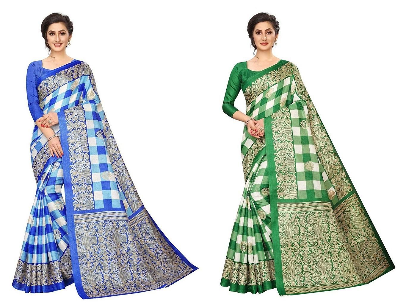 Premium Printed Mysore Silk Saree (Pack Of 2) Roposo Clout
