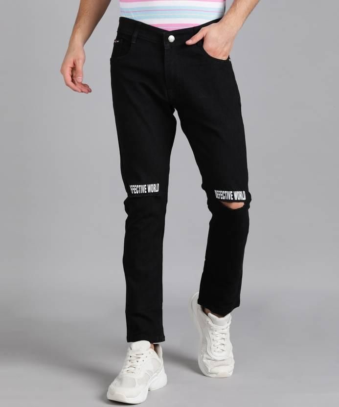FUDE PRIDE Men's Slim Fit Mid Rise Printed Black Jeans Roposo Clout