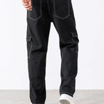 Sprouted Men's Cotton Solid Contrast Boot Leg Black Cargo Jeans Roposo Clout