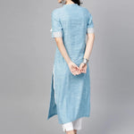 PANNKH Blue Front Tassel Printed Chambray Kurta Roposo Clout