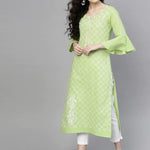 PANNKH Green Printed Chambray Kurta With Bell Sleeves Roposo Clout