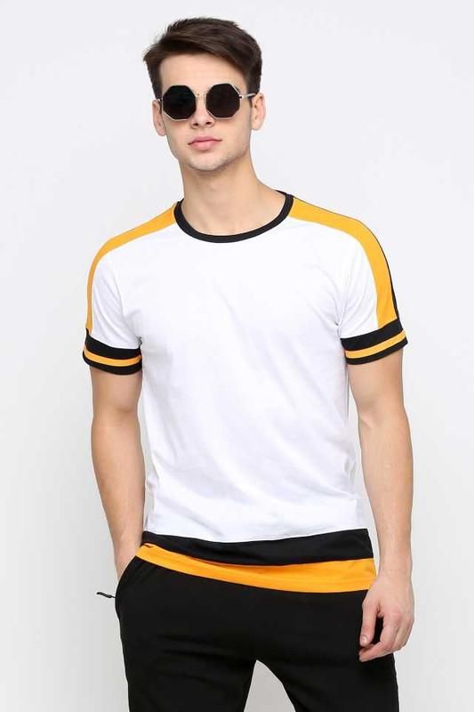 Cotton Blend Color Block Half Sleeves T-Shirt Roposo Clout