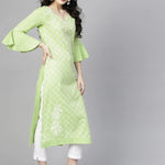 PANNKH Green Printed Chambray Kurta With Bell Sleeves Roposo Clout