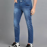 FUDE PRIDE Men's Slim Fit Mid Rise Solid Blue Jeans Roposo Clout