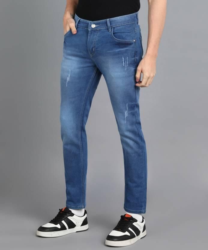 FUDE PRIDE Men's Slim Fit Mid Rise Solid Blue Jeans Roposo Clout