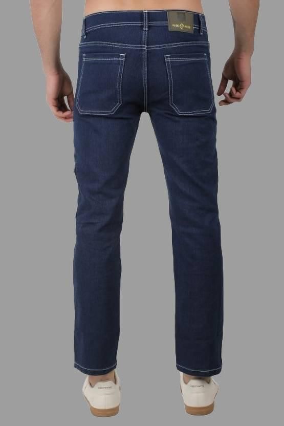FUDE PRIDE Men's Slim Fit Mid Rise Printed Navy Blue Jeans Roposo Clout