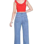 Attire Lab Women's Solid High Waist Wideleg Light Blue Jeans Roposo Clout