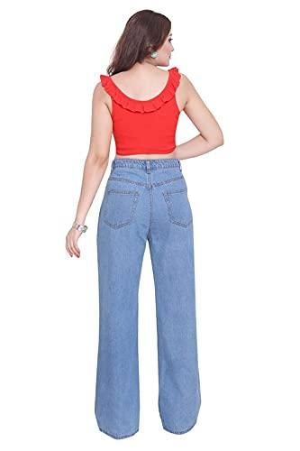 Attire Lab Women's Solid High Waist Wideleg Light Blue Jeans Roposo Clout