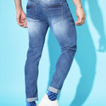 FUDE PRIDE Men's Slim Fit Mid Rise Distressed Blue Jeans Roposo Clout