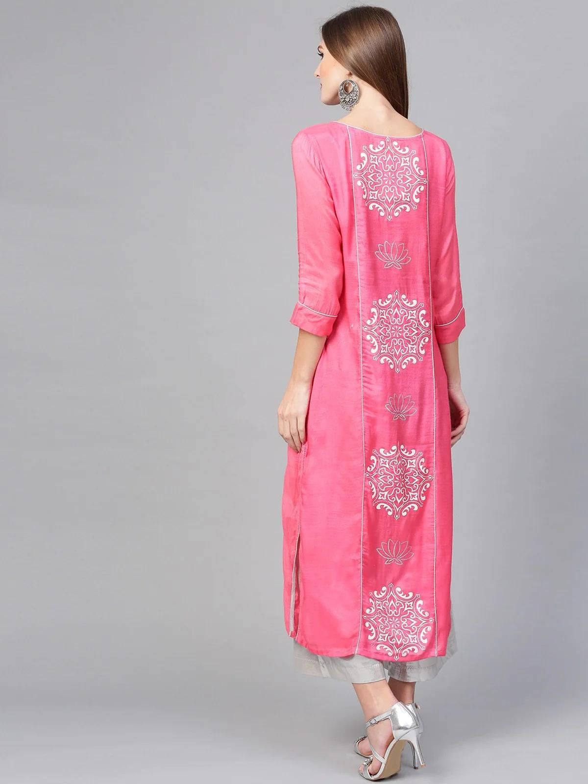 PANNKH Pink Lotus Inspired Printed Panelled Kurta Roposo Clout