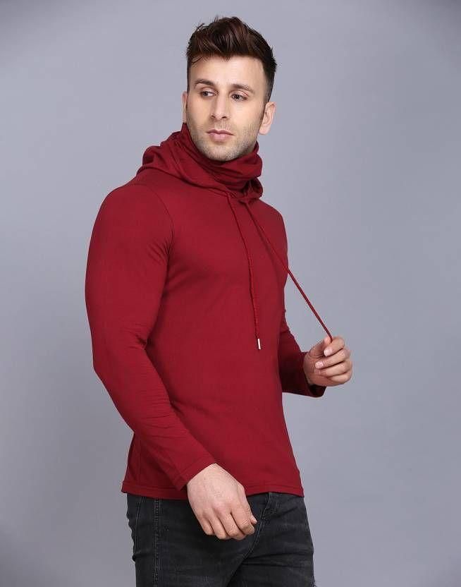 Denzolee Solid Hooded T-Shirt With Mask For Men's Roposo Clout