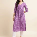 Fabclub Rayon Anarkali Printed Women Kurti (Purple) - shoponez.com