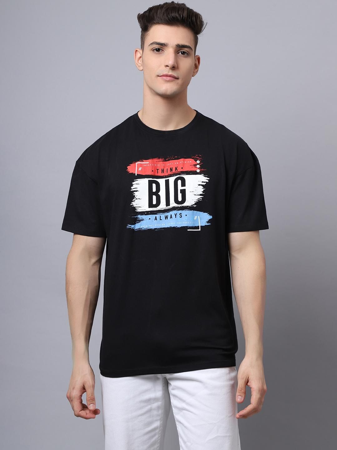 Door 74 Men Black Graphic Printed Pure Cotton Oversized T-Shirt Roposo Clout