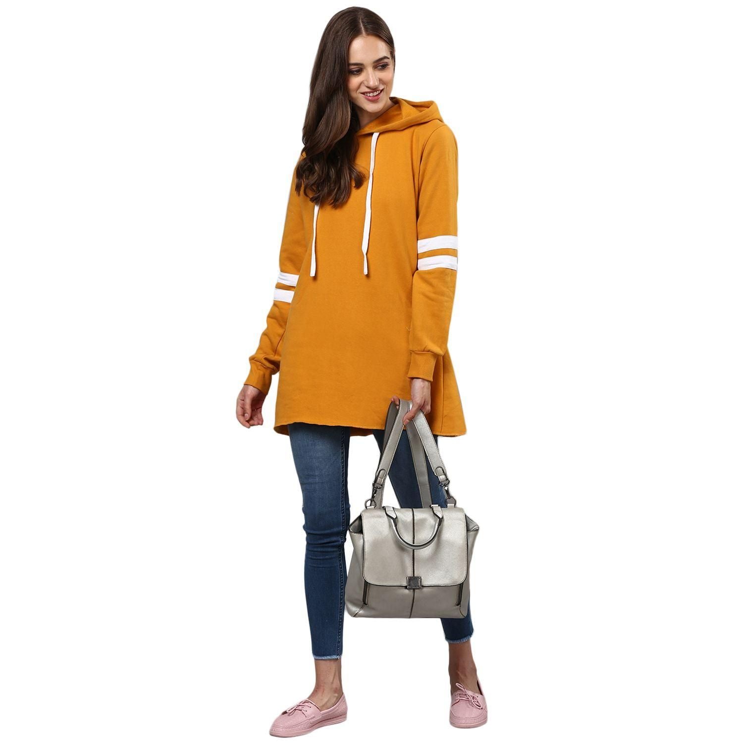 Campus Sutra Women Solid Stylish A-Line Casual Winter Sweatshirts Roposo Clout