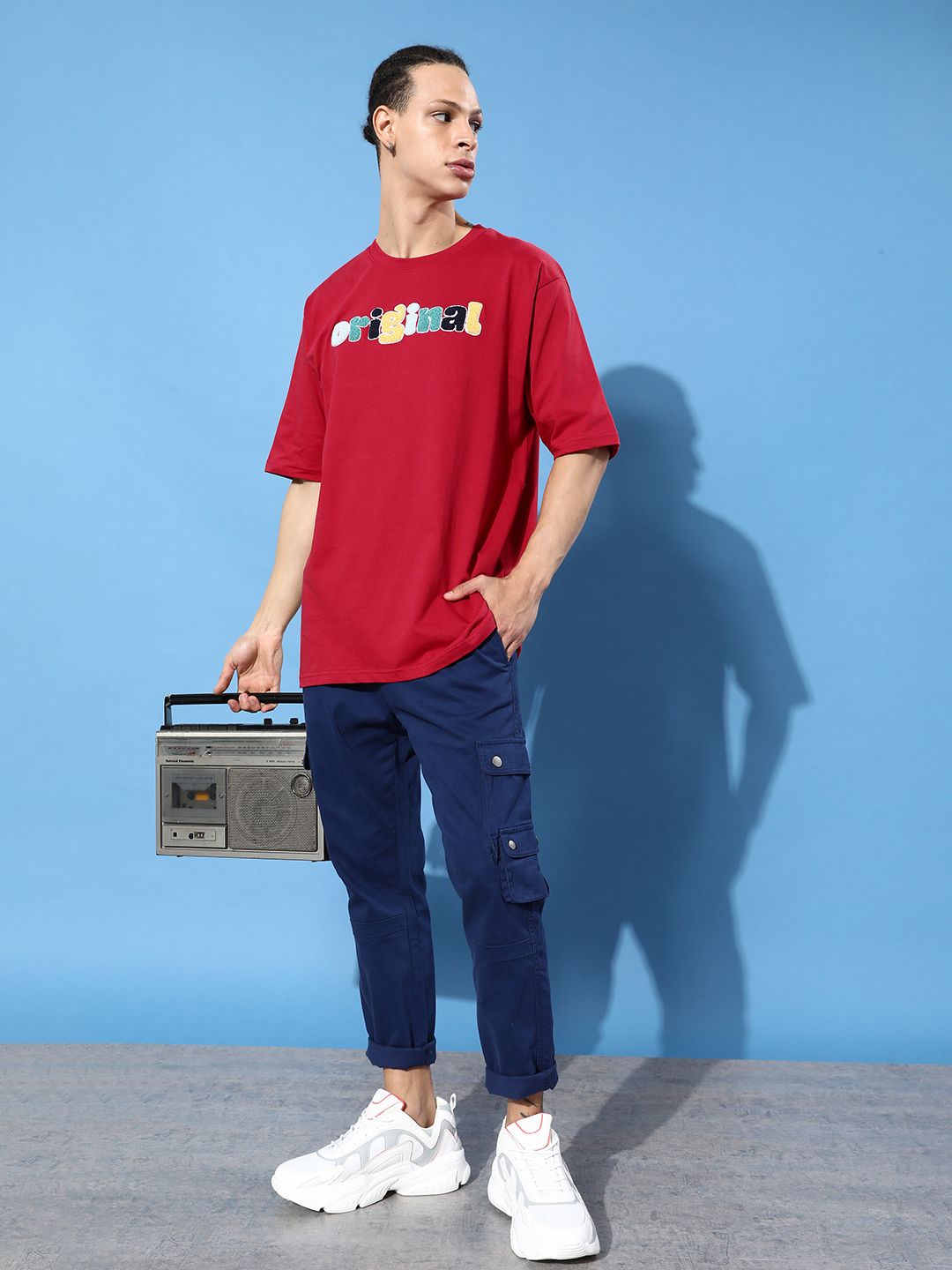 Difference of Opinion Red Typographic Oversized T-Shirt Roposo Clout