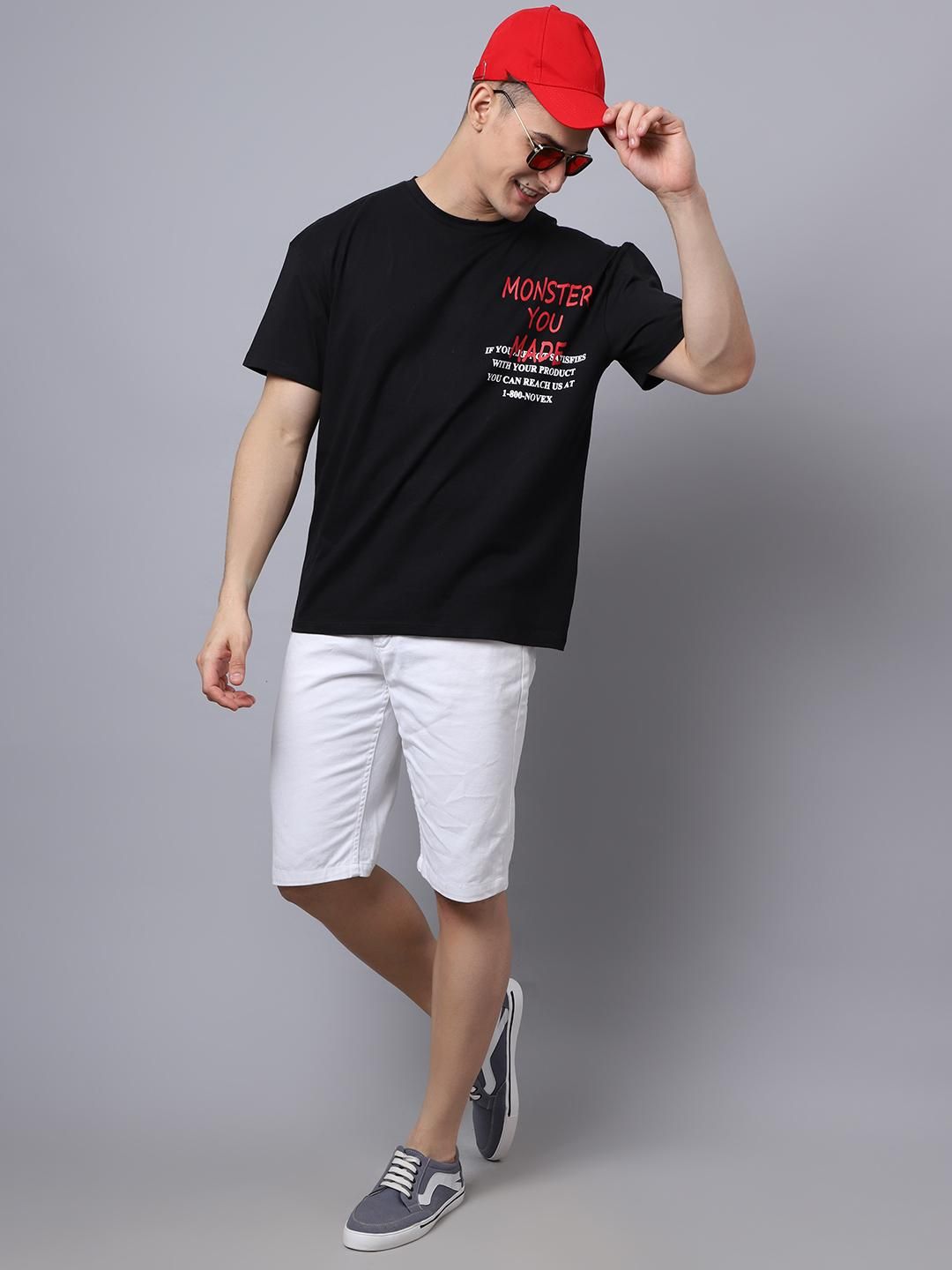 Door 74 Men Black Graphic Printed Pure Cotton Oversized T-Shirt Roposo Clout