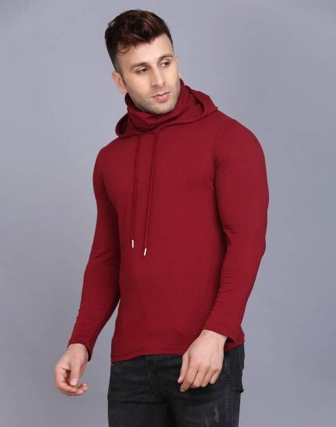 Denzolee Solid Hooded T-Shirt With Mask For Men's Roposo Clout