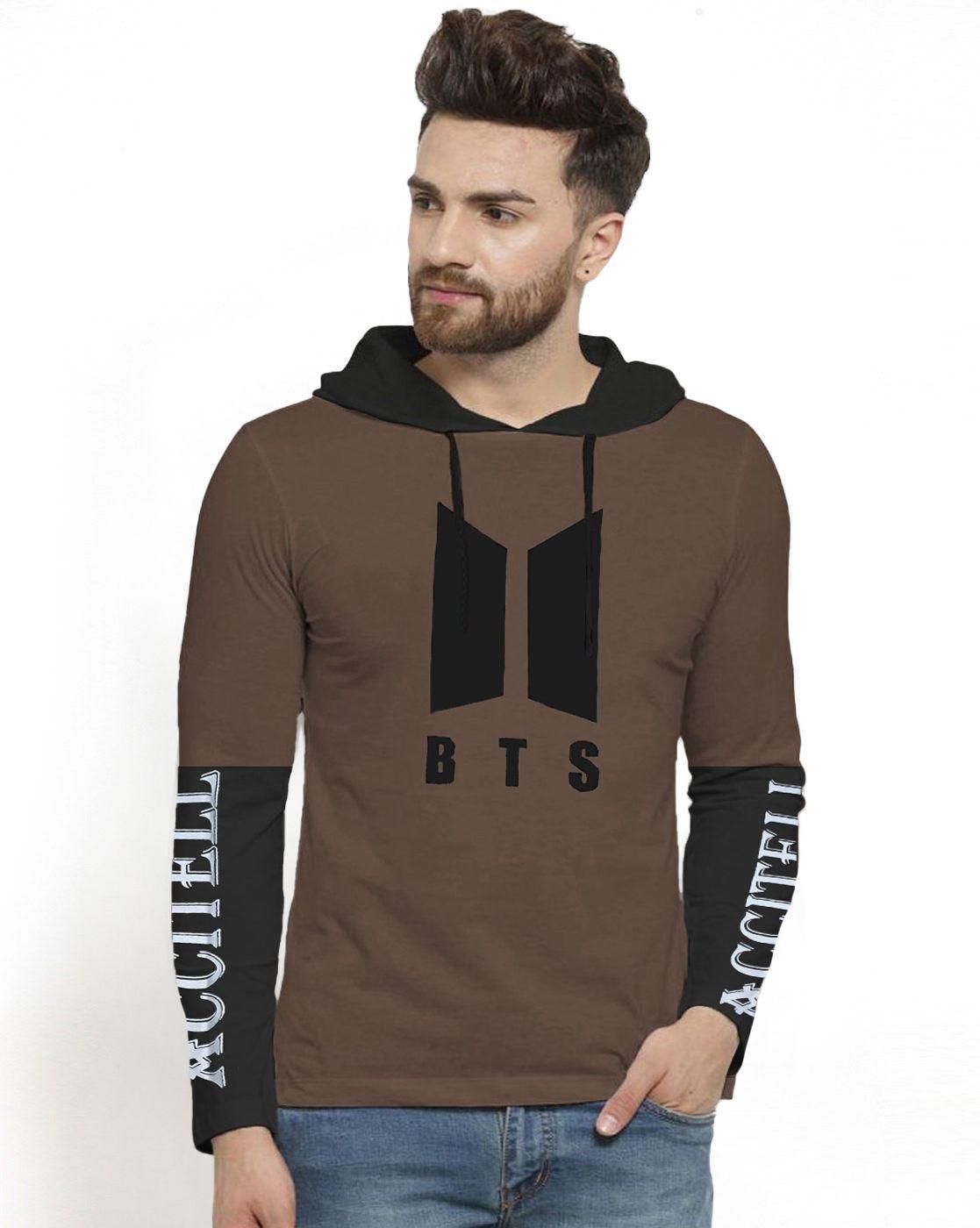 Cotton Blend Printed Full Sleeves Mens Hooded Neck T-Shirt Roposo Clout