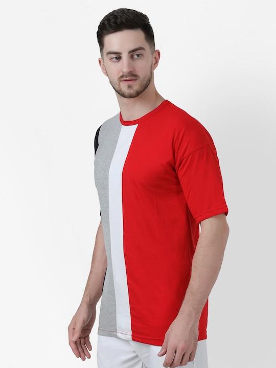 Cotton Color Block Half Sleeves Mens Round Neck T-Shirt Roposo Clout