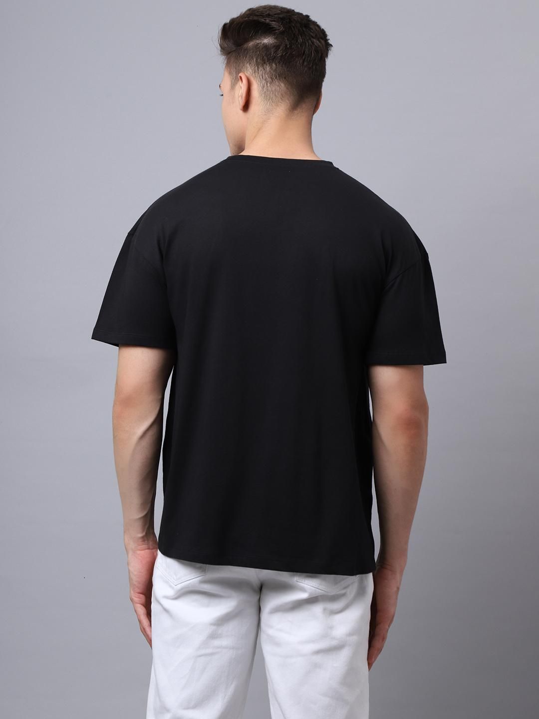 Door 74 Men Black Graphic Printed Pure Cotton Oversized T-Shirt Roposo Clout