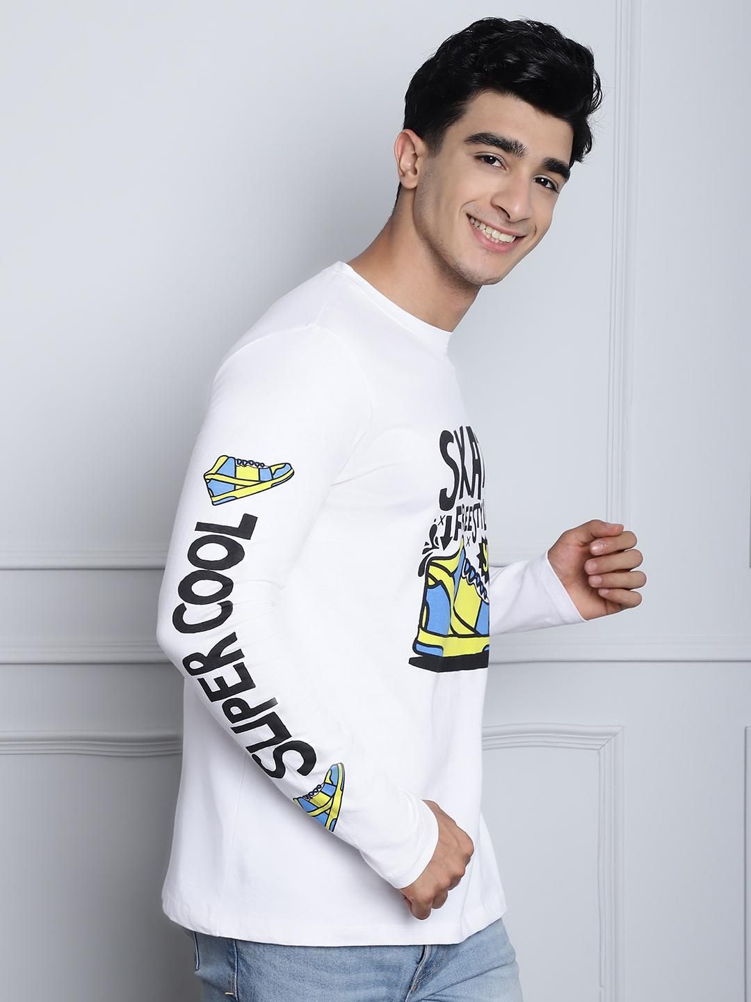 Door 74 Mens Printed White Color Regular Fit Long Sleeves Tshirt Roposo Clout