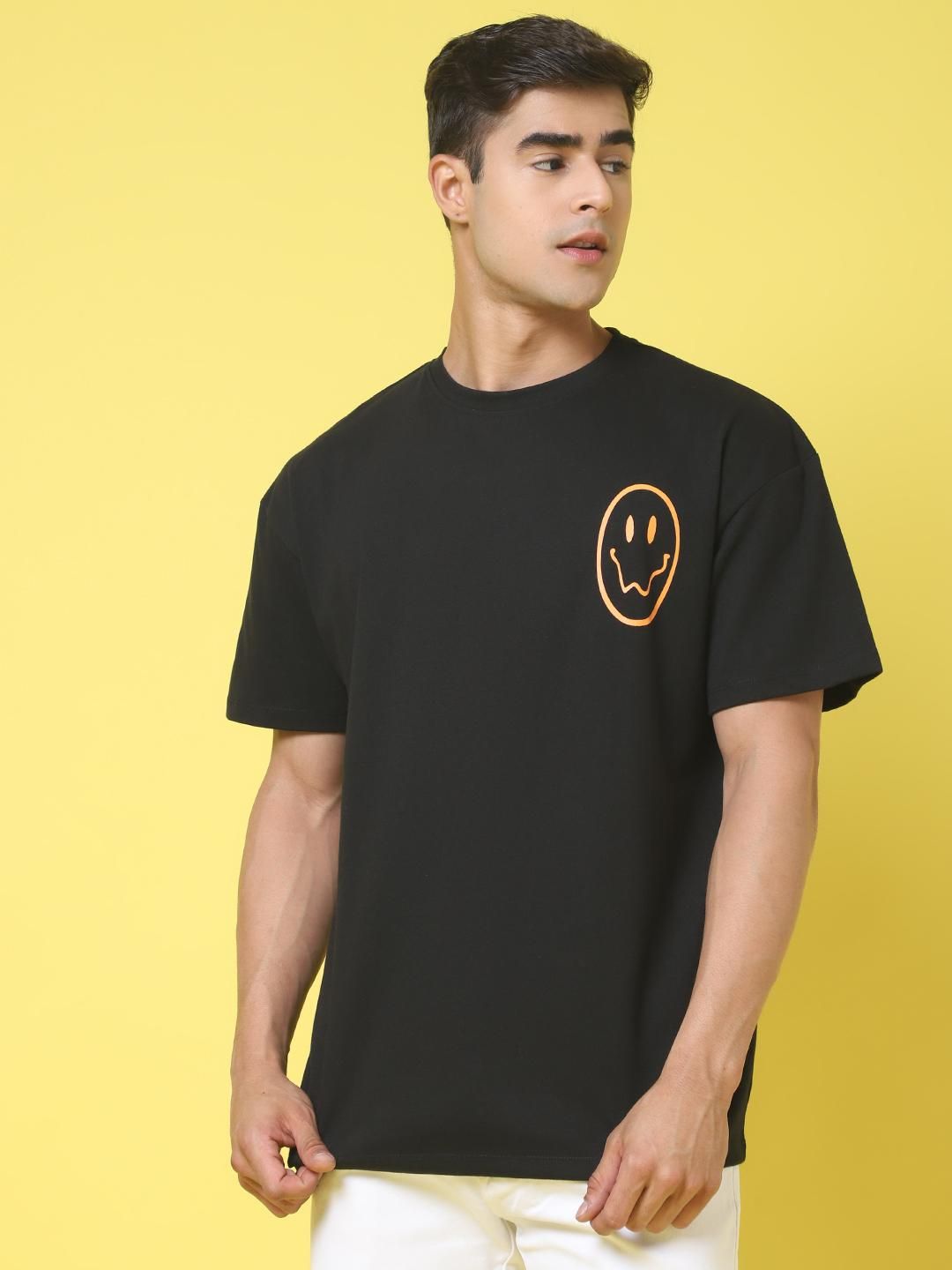 DOOR74 MENS PRINTED BLACK OVERSIZE TSHIRT Roposo Clout