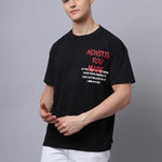 Door 74 Men Black Graphic Printed Pure Cotton Oversized T-Shirt Roposo Clout