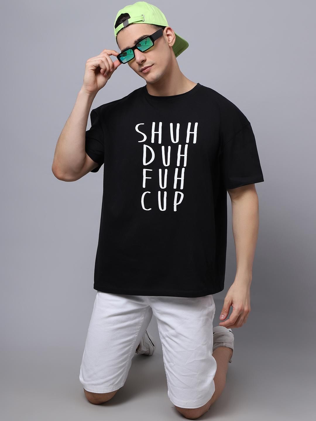 Door 74 Men Black Graphic Printed Pure Cotton Oversized T-Shirt Roposo Clout