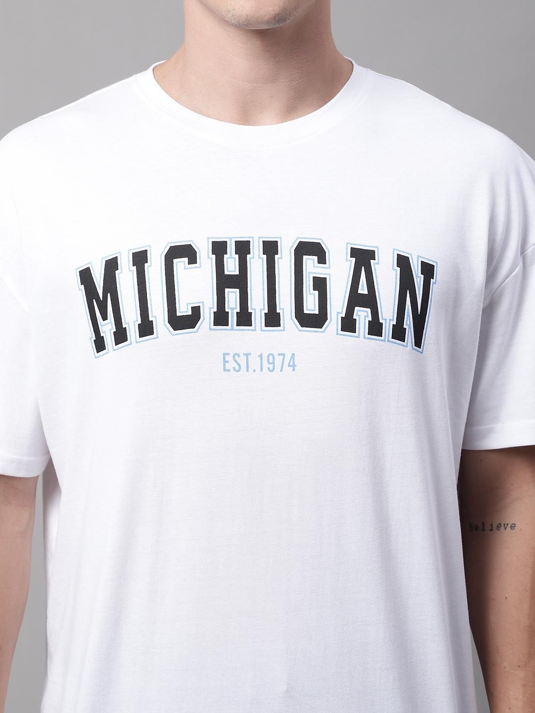 DOOR74 Mens Michigan Printed White TSHIRT Roposo Clout