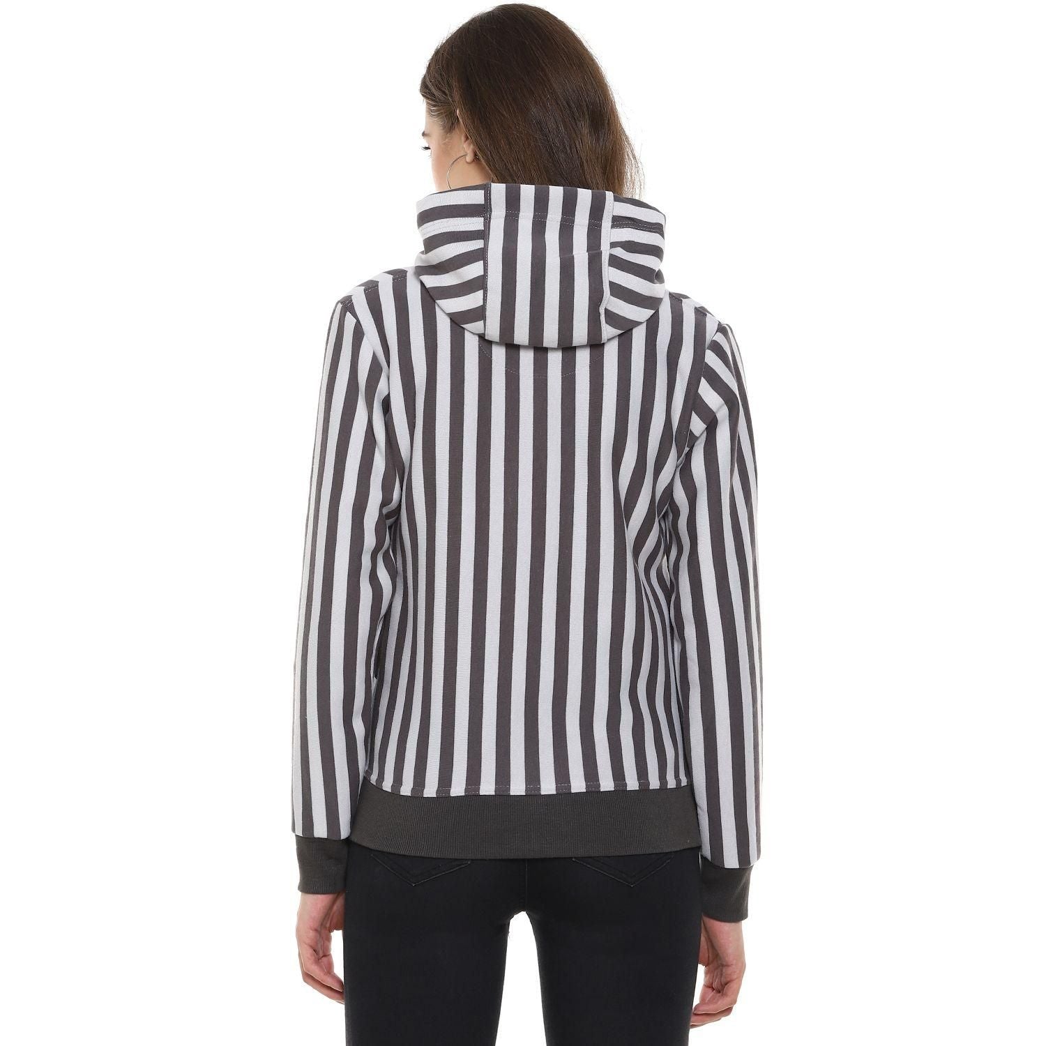 Campus Sutra Women's Striped Stylish Hooded Sweatshirts Roposo Clout