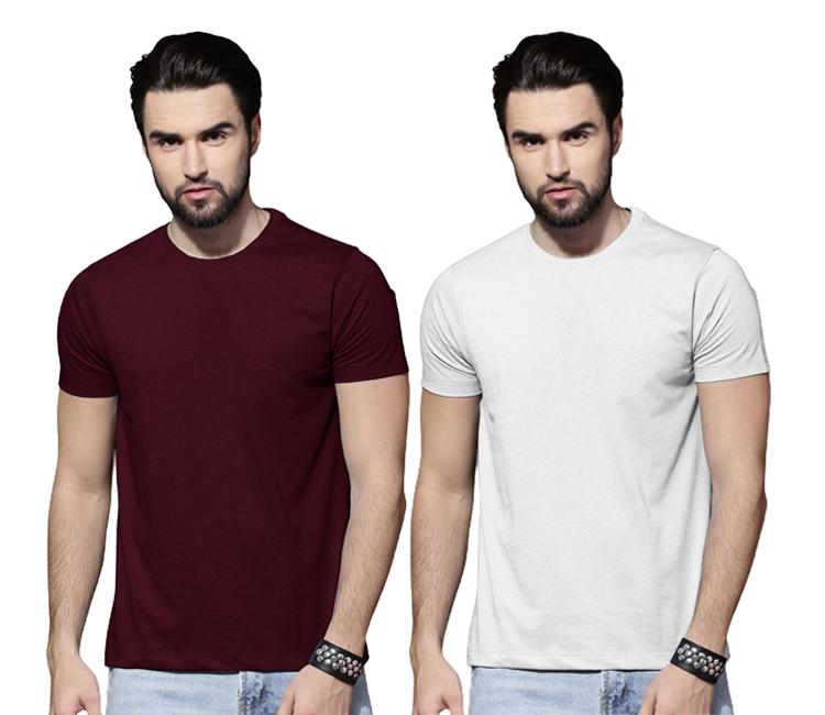 Cotton Solid Half Sleeves Mens Round Neck T-Shirt Pack Of 2 Roposo Clout