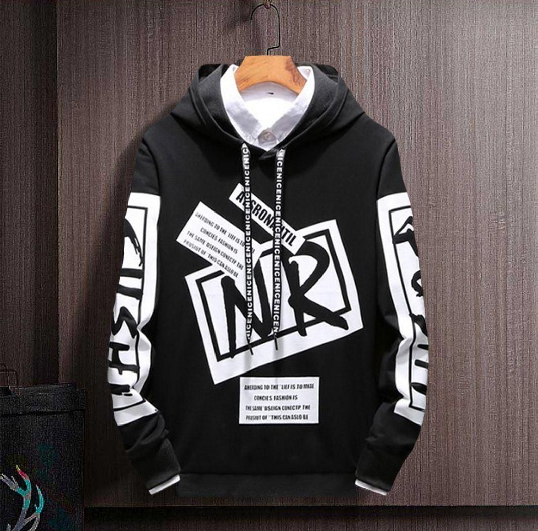 Cotton Blend Printed Full Sleeves Mens Hooded Neck T-Shirt Roposo Clout