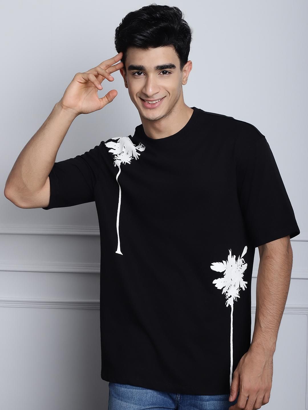 Door 74 Mens Tree Print Black Color Oversize Tshirt Roposo Clout