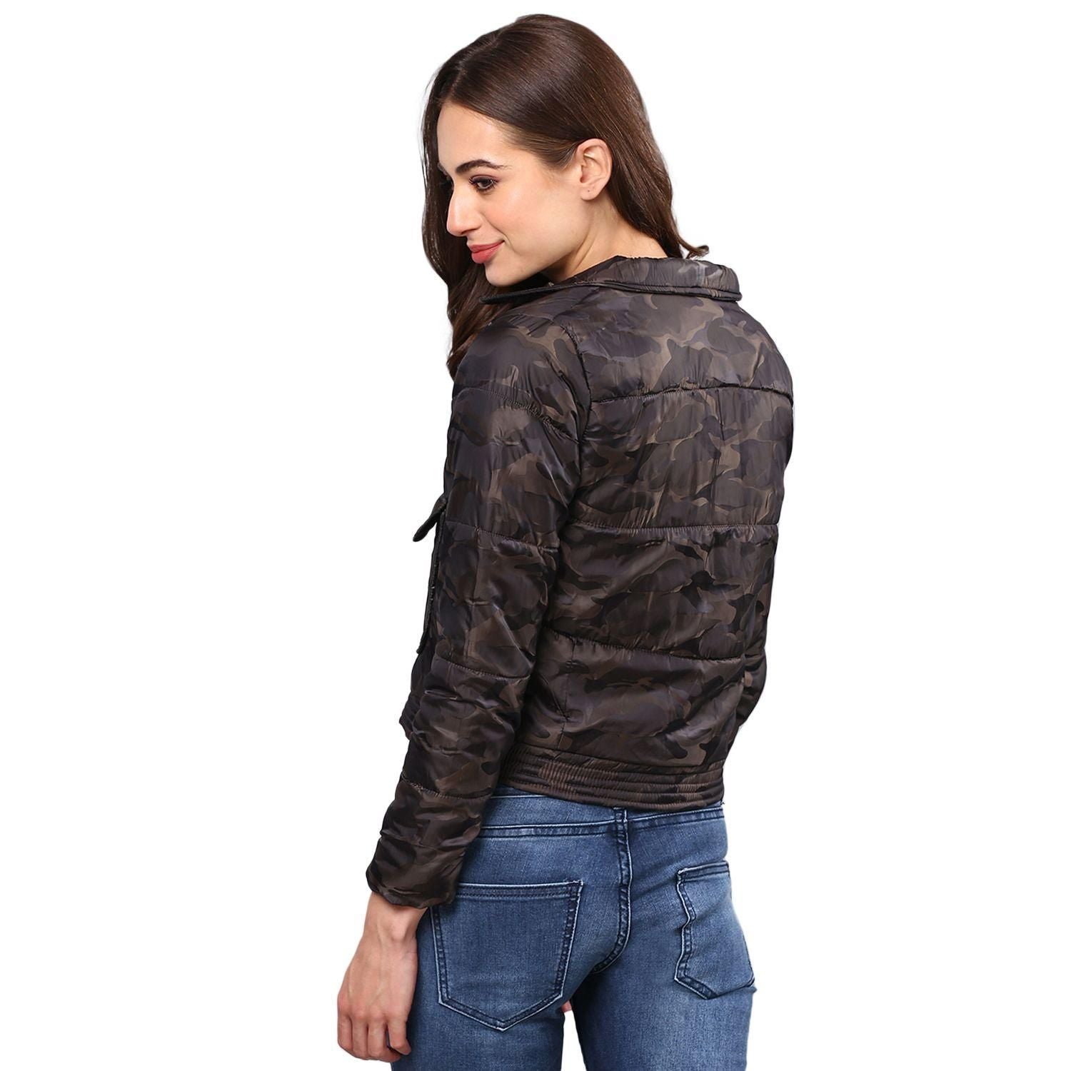 Campus Sutra Women Camouflage Stylish Casual Bomber Jacket Roposo Clout