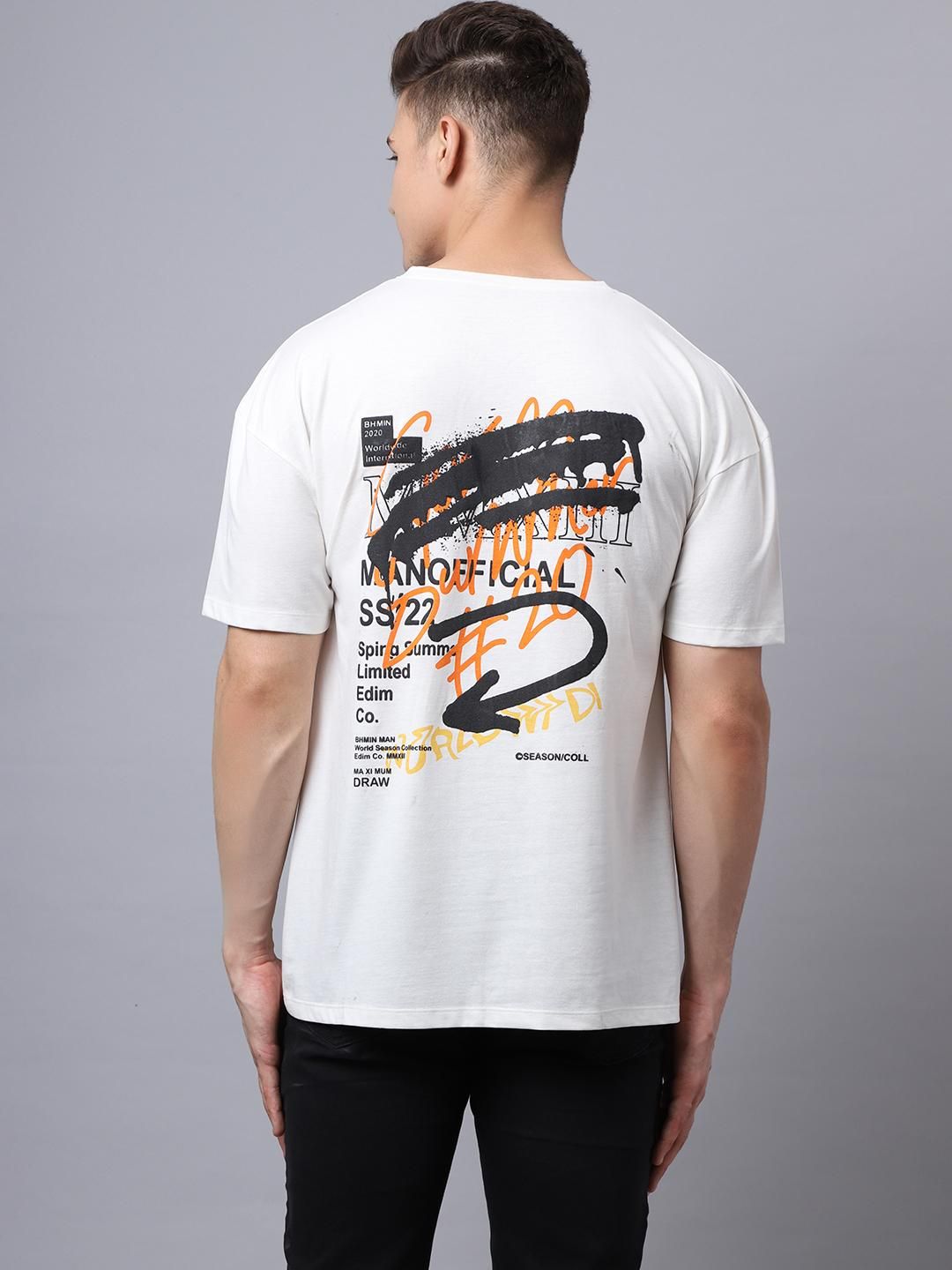 Door 74 Men Off White Graphic Printed Pure Cotton Oversized T-Shirt Roposo Clout