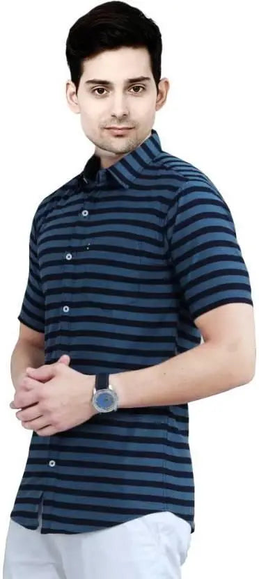 Men's Lycra Blend Stripe Print Casual Shirt - shoponez.com