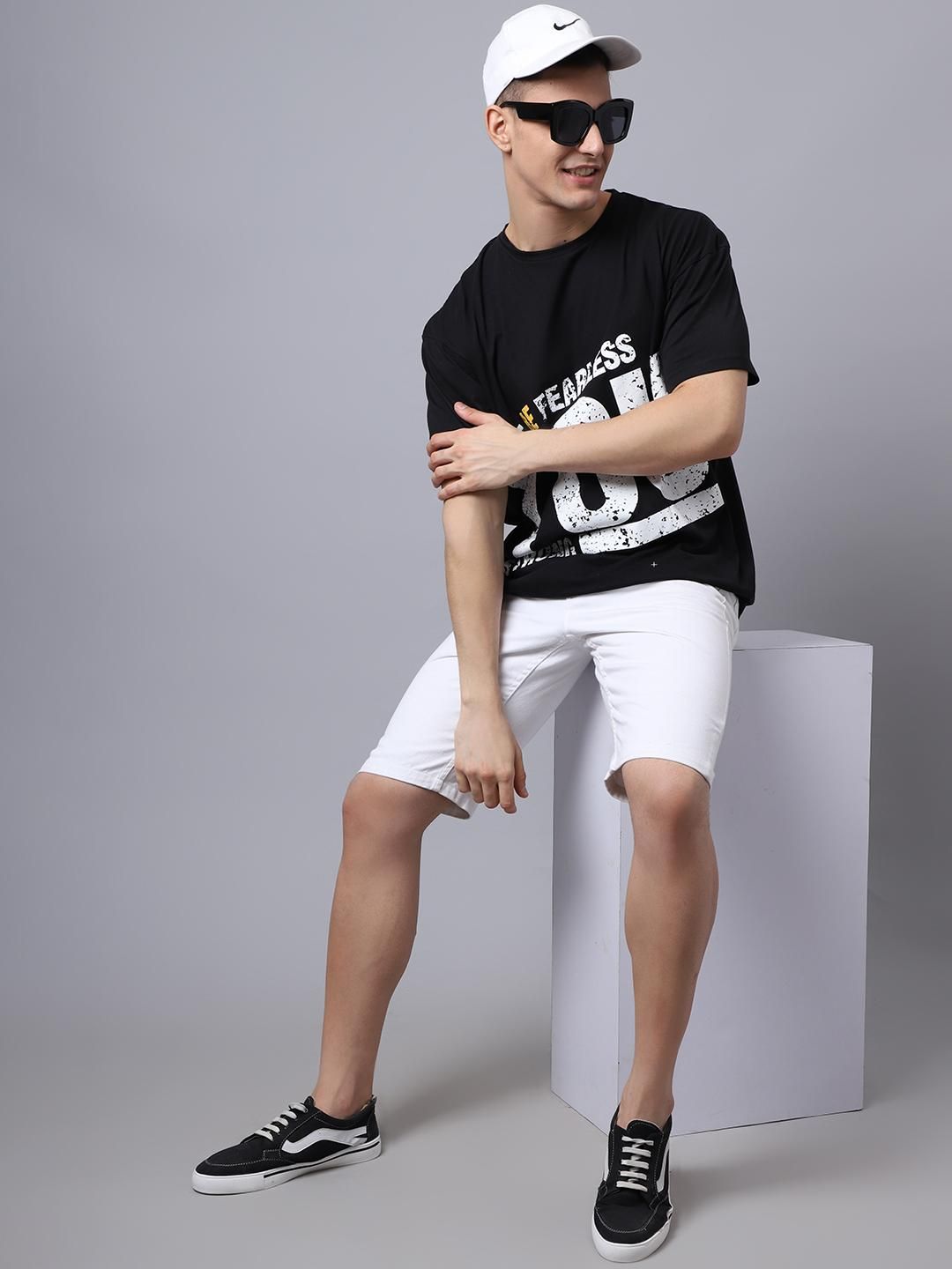 Door 74 Men Black Graphic Printed Pure Cotton Oversized T-Shirt Roposo Clout