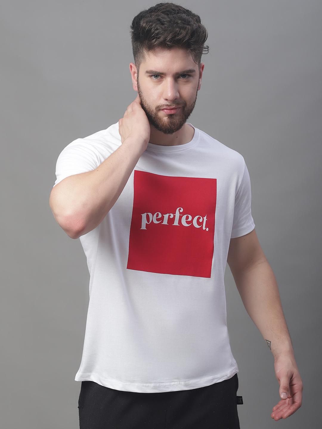 DOOR74 MENS WHITE PERFECT PRINTED REGULAR TSHIRT Roposo Clout