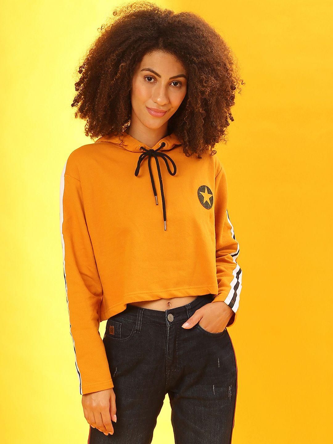 Women's  Cotton Yellow Narrow Stripes Sweatshirt Roposo Clout