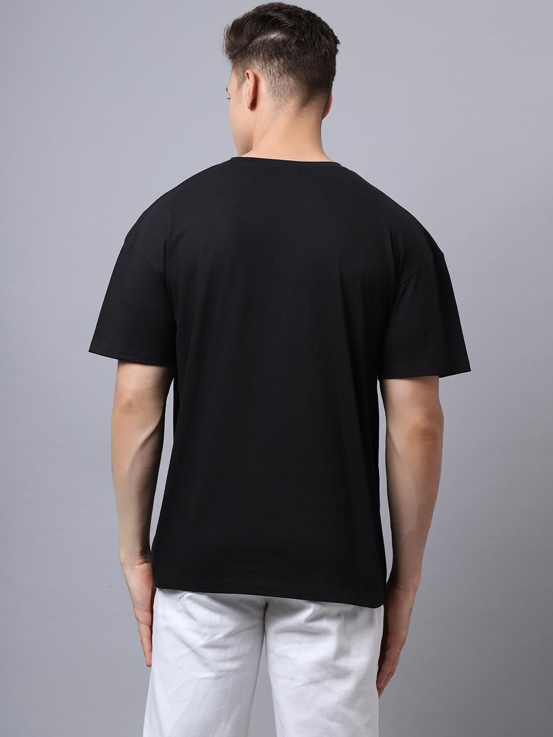 Door 74 Men Black Graphic Printed Pure Cotton Oversized T-Shirt Roposo Clout