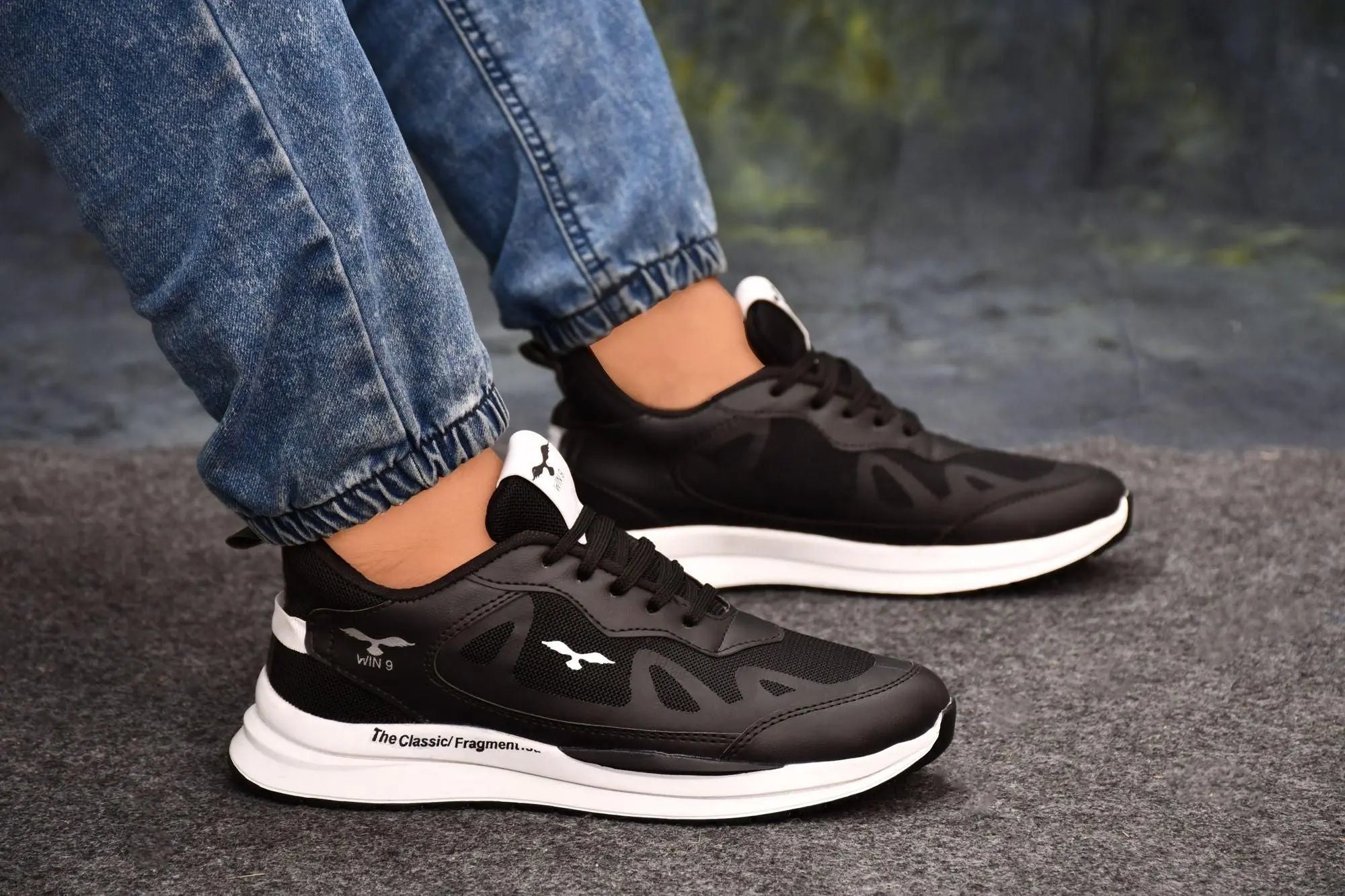 WIN9 Men Lightweight Trendy Walking Sneaker (Black) - shoponez.com