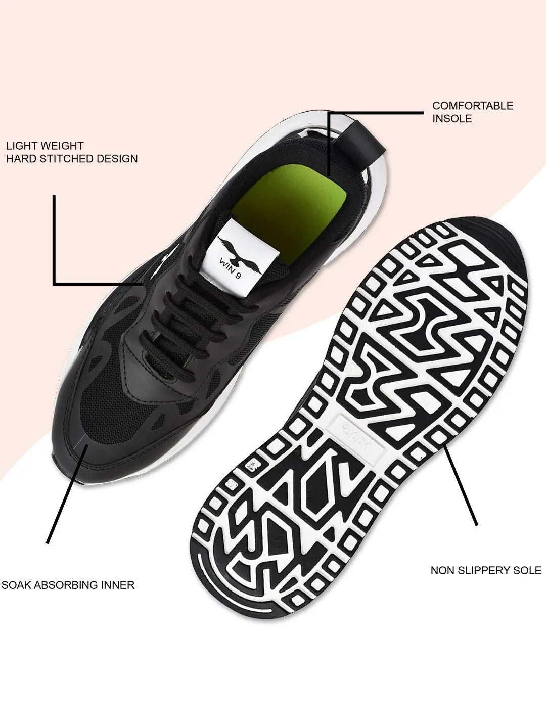 WIN9 Men Lightweight Trendy Walking Sneaker (Black) - shoponez.com